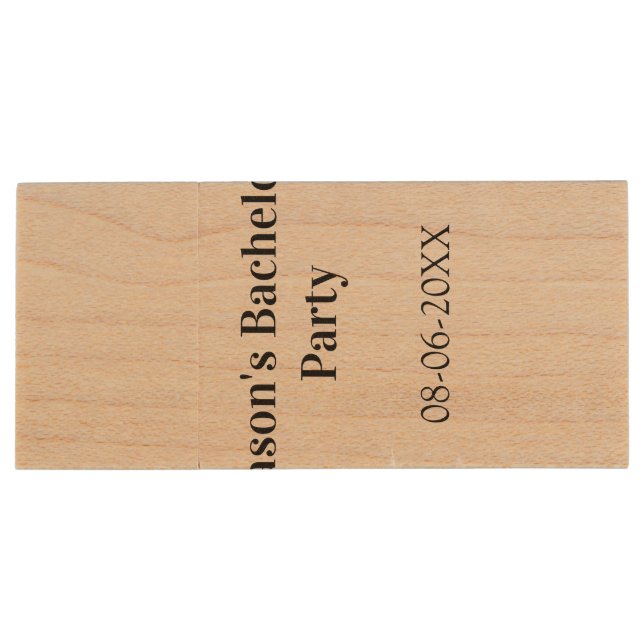 Bachelor party name date simple minimal best man  wood flash drive (Back)