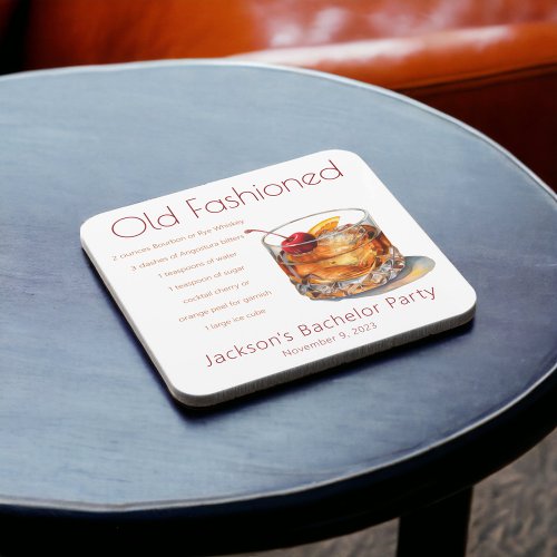 Bachelor Party Old Fashioned Drink Recipe Square Paper Coaster