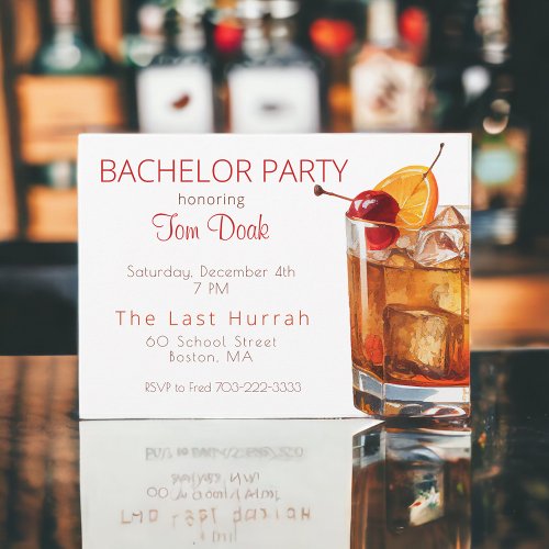 Bachelor Party Old Fashioned Drink White Invitation