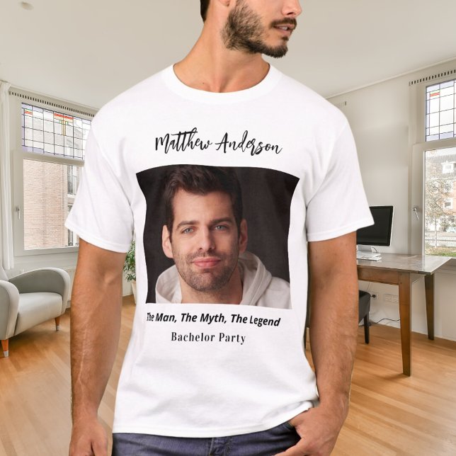 Bachelor party photo man myth legend name fun T-Shirt (Creator Uploaded)