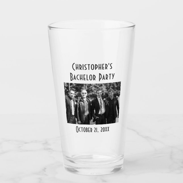Bachelor Party Photo Wedding Favor Beer Pint Glass (Front)