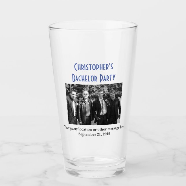 Bachelor Party Photo Wedding Favor Pint Beer Glass (Front)