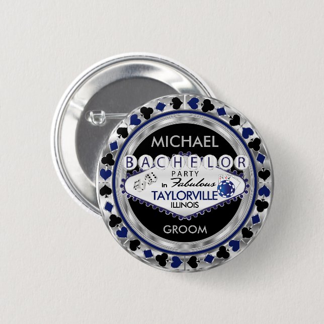 Bachelor Party Poker Chips  - Dark Blue Button (Front & Back)