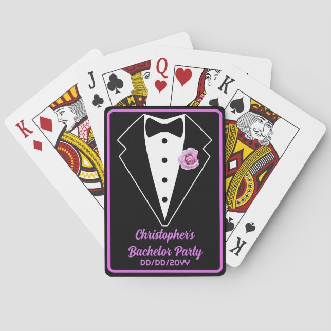 Bachelor Party Poker Night Black Tux Lavender  Poker Cards (Back)
