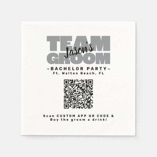 Bachelor Party QR Code Buy Drink Team Groom Brews Napkins