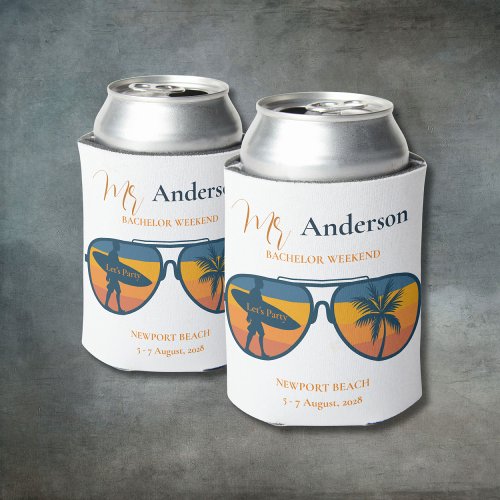 Bachelor Party Retro Sunglasses Surf Palm Trees Can Cooler