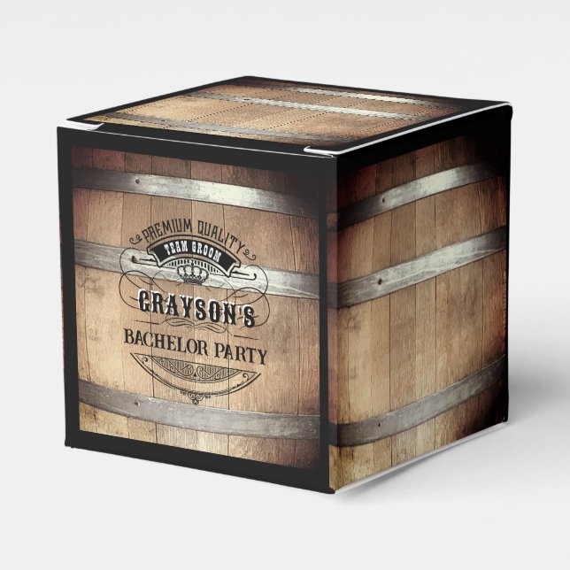 Bachelor Party Rustic Whiskey Barrel Favor Boxes (Front Side)