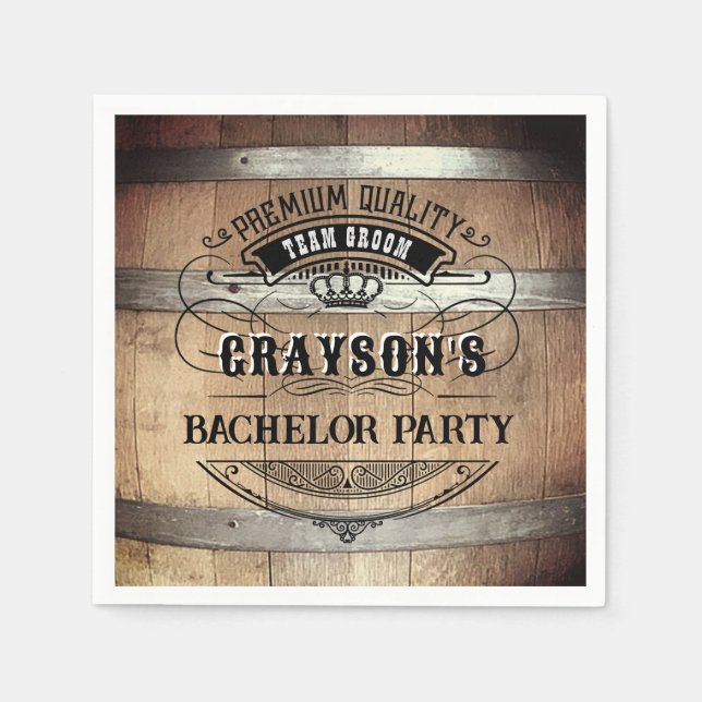 Bachelor Party Rustic Whiskey Barrel Napkins (Front)
