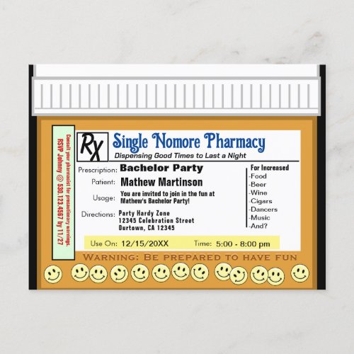 Bachelor Party RX for Fun Postcard