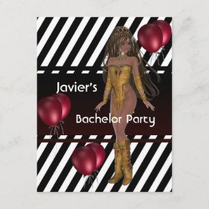 Bachelor Party S.exy Girl Black White Red Balloons Invitation
