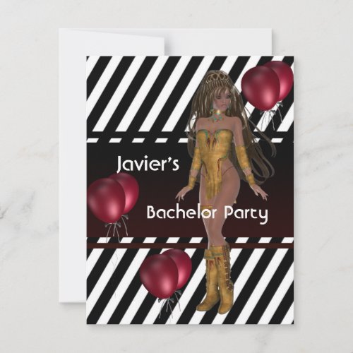 Bachelor Party Sexy Girl Black White Red Balloons Invitation