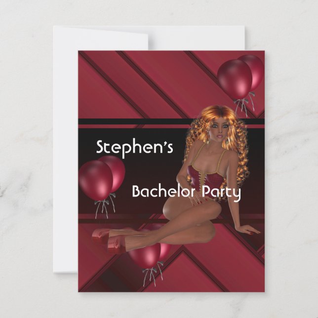 Bachelor Party S..exy Girl Red Balloons Invitation (Front)