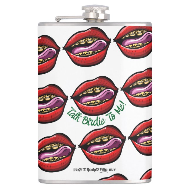 Bachelor Party Scramble Talk Birdie Skull Lips Flask (Front)