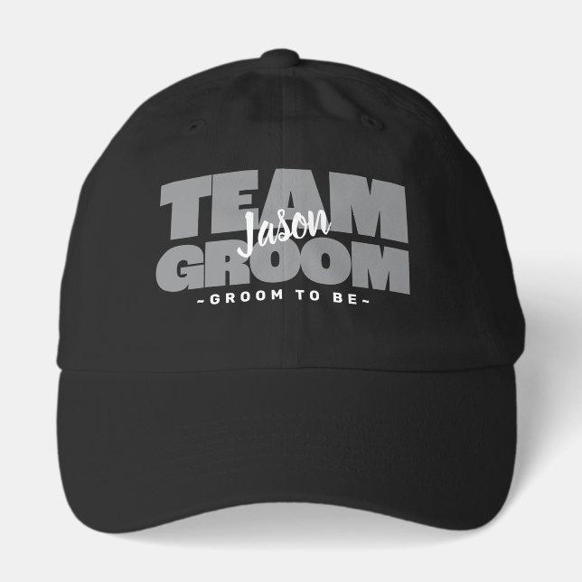 Bachelor Party Team Custom Groom Name Gray Wedding Hat (Front)