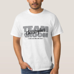 Bachelor Party Team Groom Groomsman's Name Gray T-Shirt