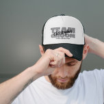 Bachelor Party Team Groom Groomsman's Name Gray Trucker Hat<br><div class="desc">Custom cap design for your bachelor party features "TEAM GROOM" in bold light gray type. Customize groomsman's name in coordinating masculine black script. Title or custom text is featured below. Design is placed on the front. All colors in this design are customizable in the Zazzle design tool area! Message with...</div>