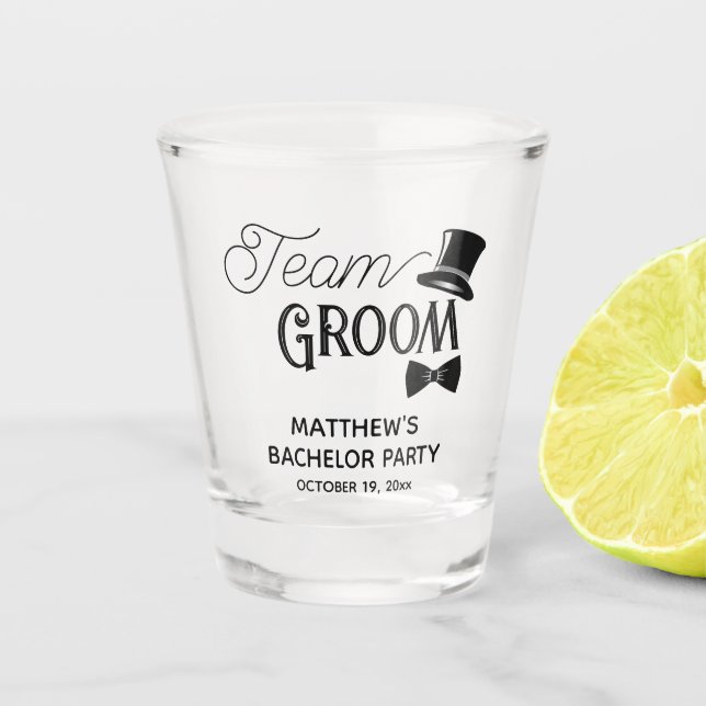 Bachelor Party Team Groom Wedding Favor Shot Glass (Front)