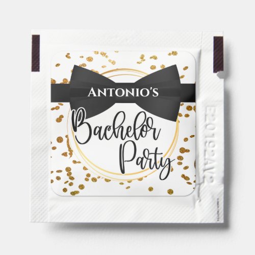 Bachelor party tuxedo bow tie gold confetti chic hand sanitizer packet