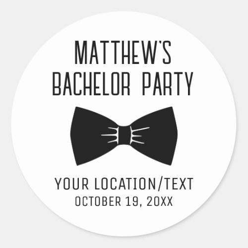 Bachelor Party Tuxedo Bow Tie Modern Wedding Classic Round Sticker