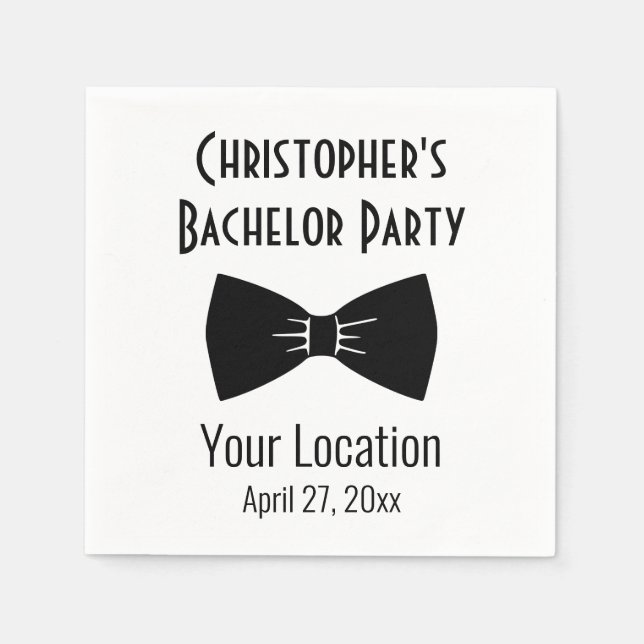 Bachelor Party Tuxedo Bow Tie Wedding Napkins (Front)