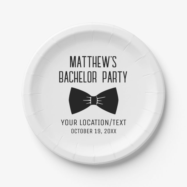 Bachelor Party Tuxedo Bow Tie Wedding Paper Plates (Front)