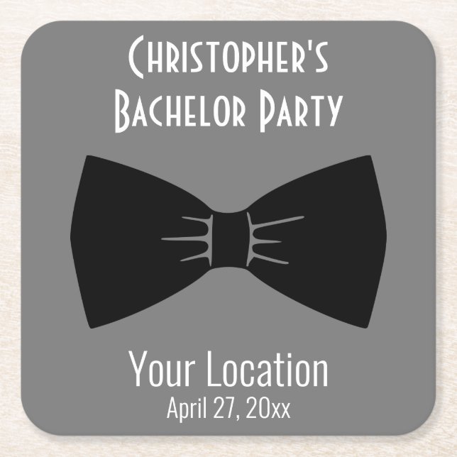 Bachelor Party Tuxedo Bow Tie Wedding Square Paper Coaster (Front)