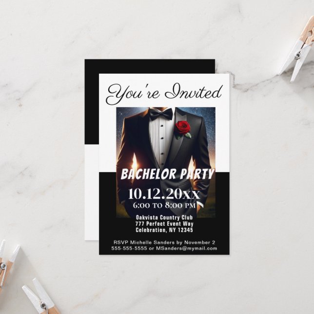 Bachelor Party Tuxedo Invitation (Front/Back In Situ)