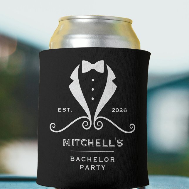 Bachelor Party Tuxedo Suit Bowtie Black Wedding Can Cooler (Creator Uploaded)