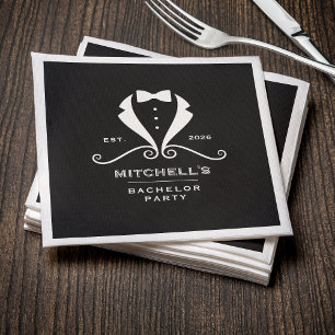 Bachelor Party Tuxedo Suit Bowtie Black Wedding Napkins