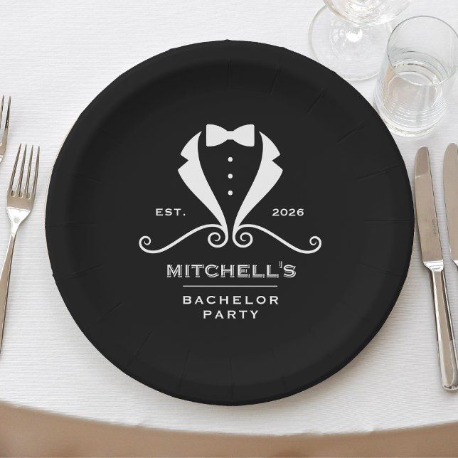 Bachelor Party Tuxedo Suit Bowtie Black Wedding Paper Plates (Bachelor Party Tuxedo Suit Bowtie Black Wedding Paper Plates
)