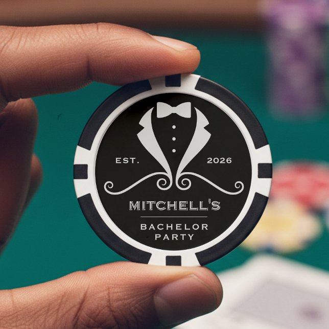 Bachelor Party Tuxedo Suit Bowtie Black Wedding Poker Chips (Creator Uploaded)