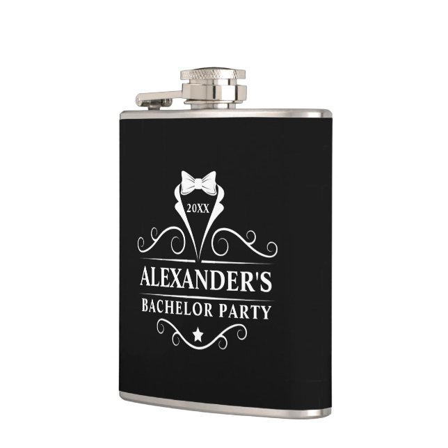 Bachelor Party Tuxedo Tie Black  Flask (Left)