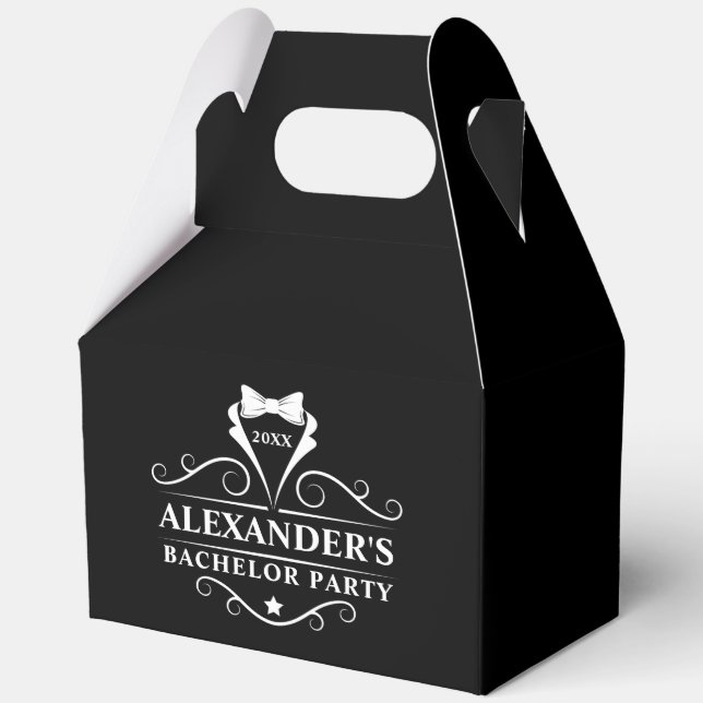 Bachelor Party Tuxedo Tie Black Gable Favor Box (Front)