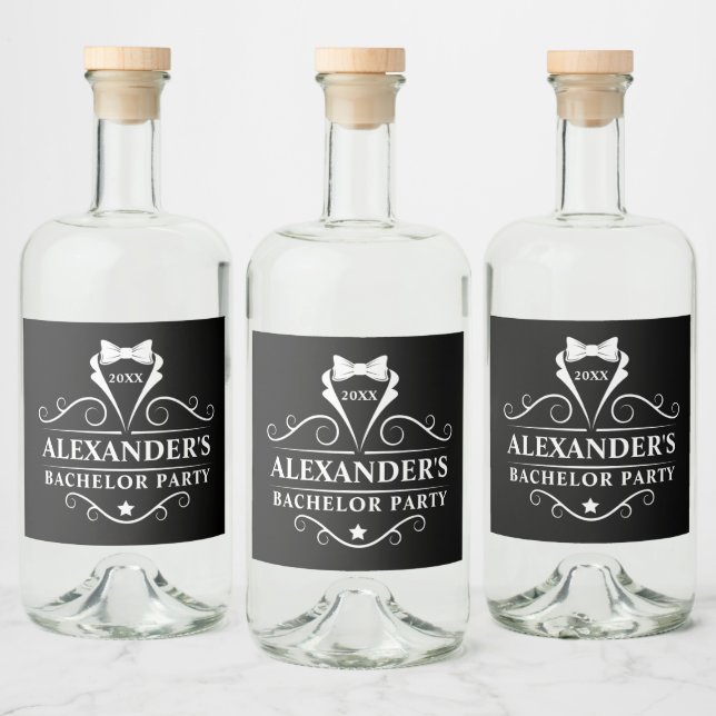 Bachelor Party Tuxedo Tie Black Liquor Bottle Label (Bottles)