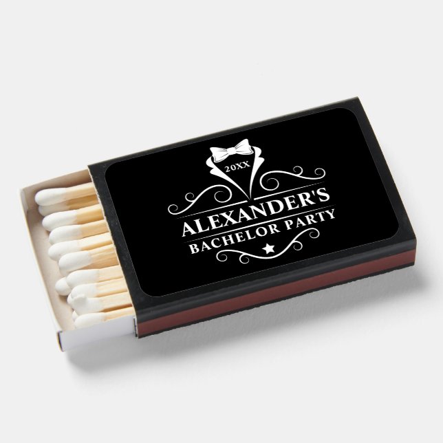 Bachelor Party Tuxedo Tie Black Matchboxes (Front Open)