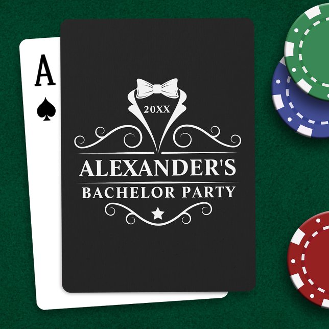 Bachelor Party Tuxedo Tie Black Poker Cards (Customize to change background color.)