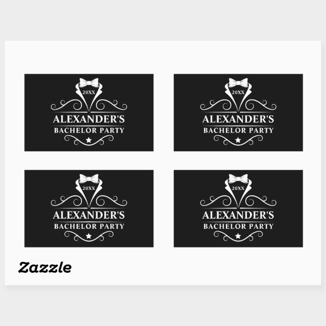 Bachelor Party Tuxedo Tie Black  Rectangular Sticker (Sheet)