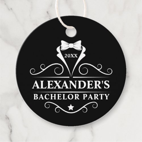 Bachelor Party Tuxedo Tie Black Round Favor Tags