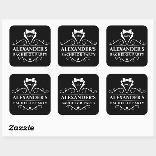 Bachelor Party Tuxedo Tie Black Square Sticker