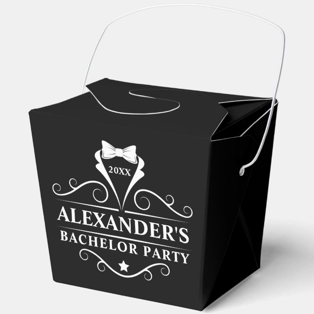 Bachelor Party Tuxedo Tie Black Takeout Favor Boxes (Front)