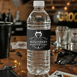 Bachelor Party Tuxedo Tie Black  Water Bottle Label