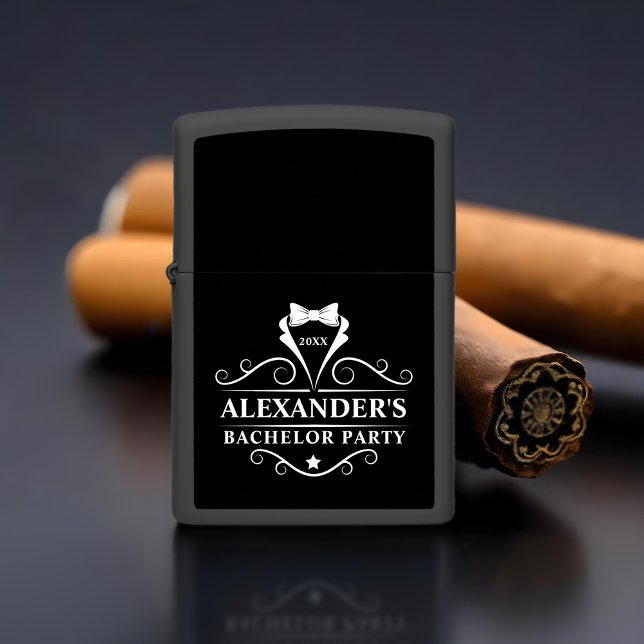 Bachelor Party Tuxedo Tie Black  Zippo Lighter (Customize to change background color, text size or text style.)