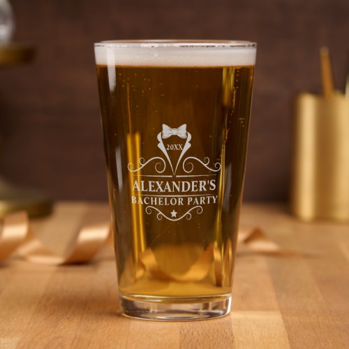 Bachelor Party Tuxedo Tie Etched Pint Glass