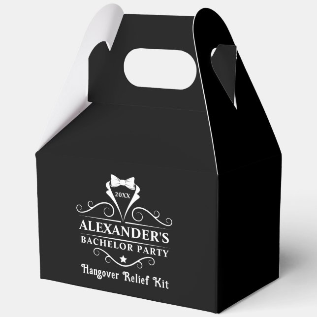 Bachelor Party Tuxedo Tie Hangover Black Favor Boxes (Front)