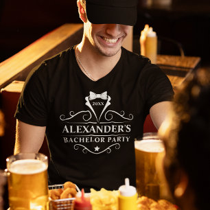 Bachelor Party Tuxedo Tie Name T-Shirt