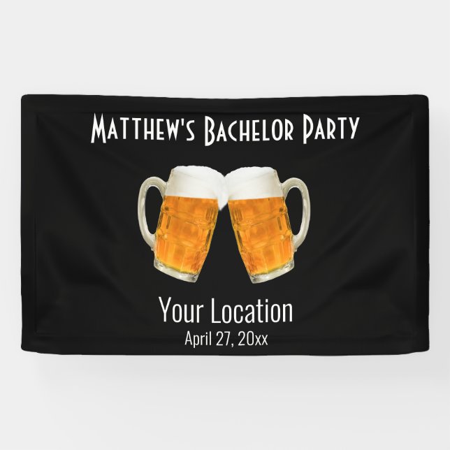 Bachelor Party Wedding Beer Cheers Black Banner (Horizontal)
