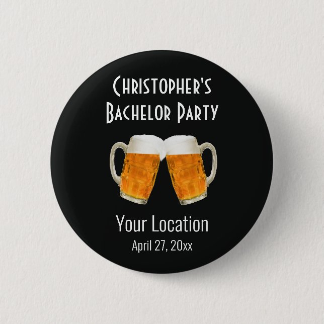 Bachelor Party Wedding Beer Cheers Button (Front)