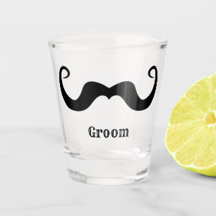 Bachelor party / wedding black curly mustache shot glass
