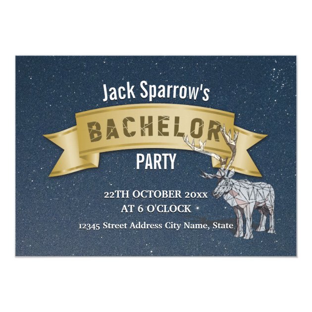 Bachelor Stag Party Gold Ribbon Starry Invitations