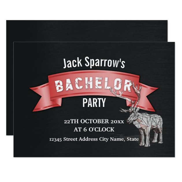Bachelor Stag Party Red Ribbon Black Metal Texture Invitation